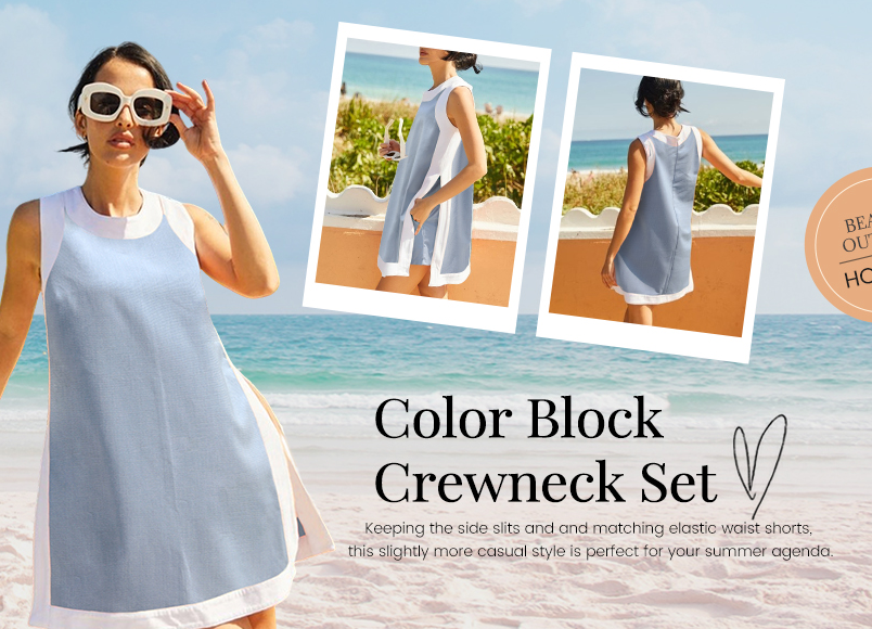 ⏰⏰Hot Sale 50% OFF🔥Women's Casual Color Block Sleeveless Tops Matching Shorts with Pockets