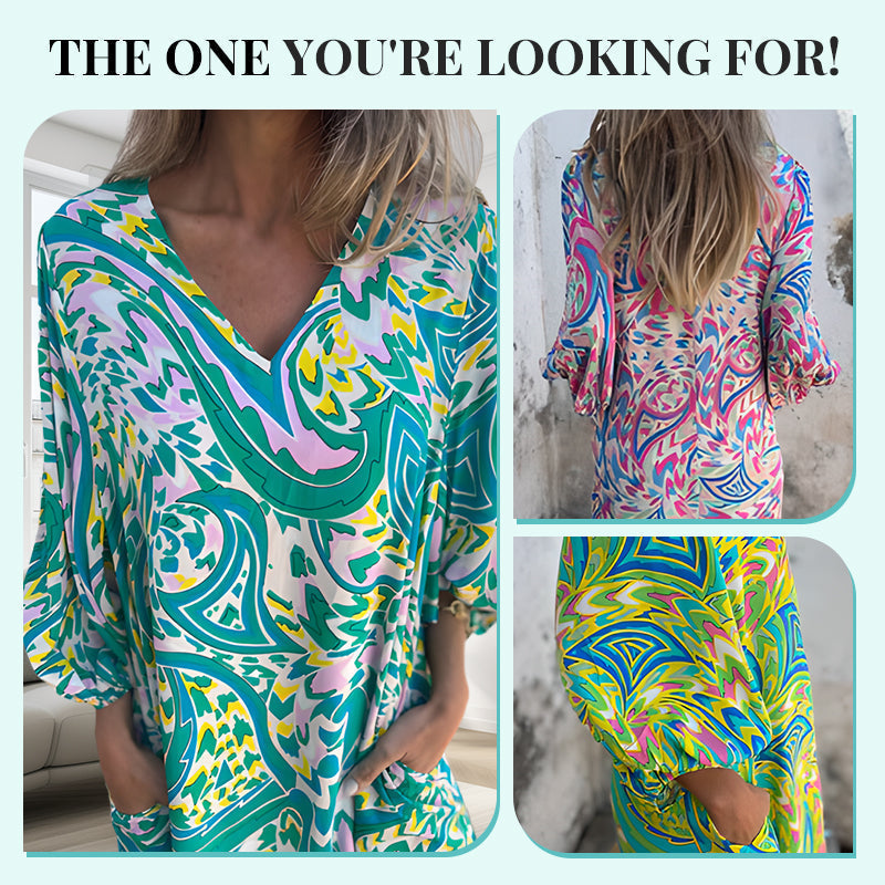 🌸Spring Specials 50% Off🌸Women's Bohemian V-Neck Abstract Printed Maxi Dress