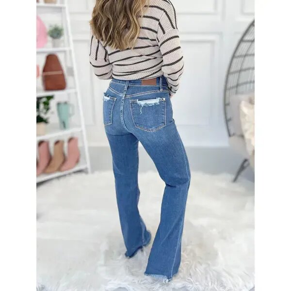 👖Hot Sale 50% Off🔥Vintage Double Button Frayed Hem Bootcut Jeans