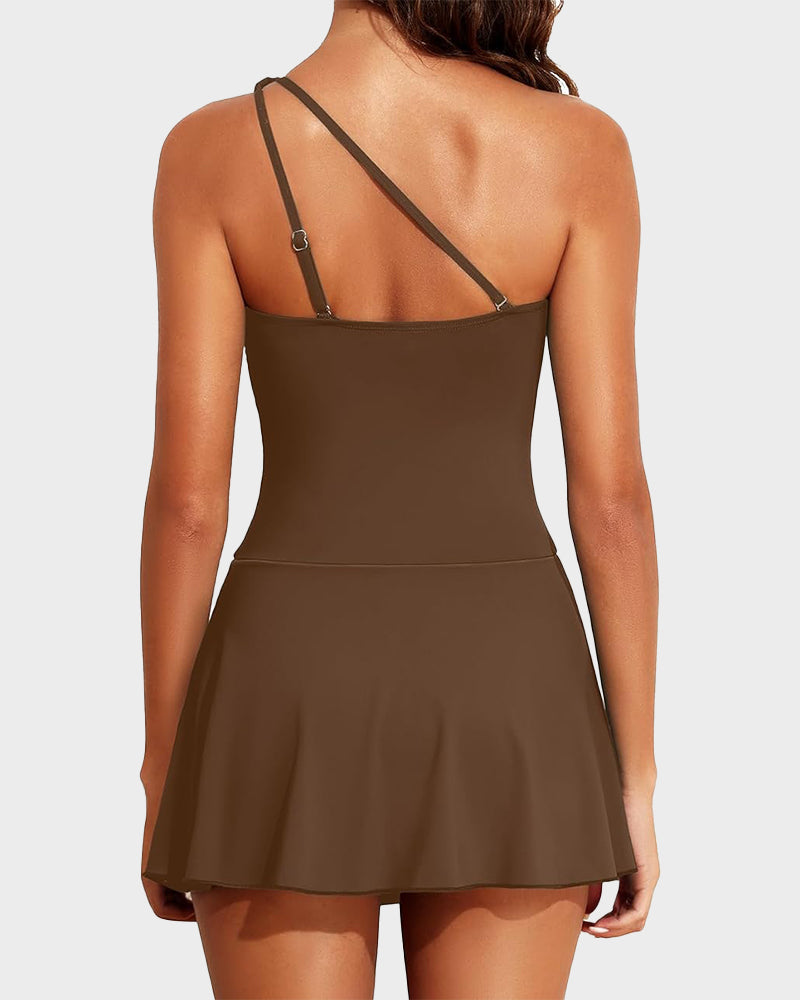 ⛱️Last Day Sale 49% OFF🔥One Shoulder Skirted One Piece Swimsuit