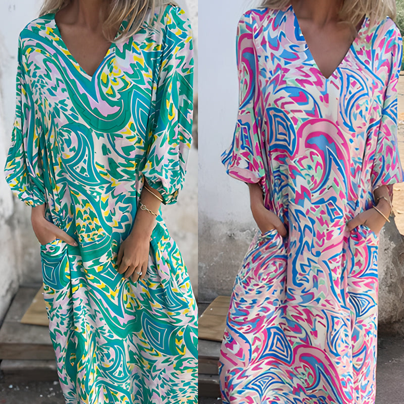 🌸Spring Specials 50% Off🌸Women's Bohemian V-Neck Abstract Printed Maxi Dress