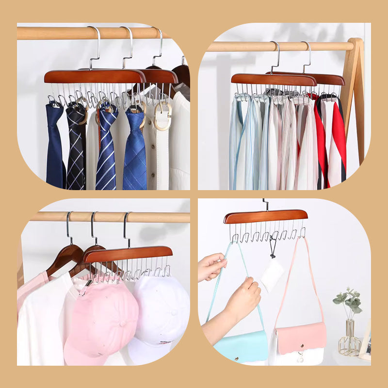 Wooden Belt Hanger for Closet with 8 Hooks