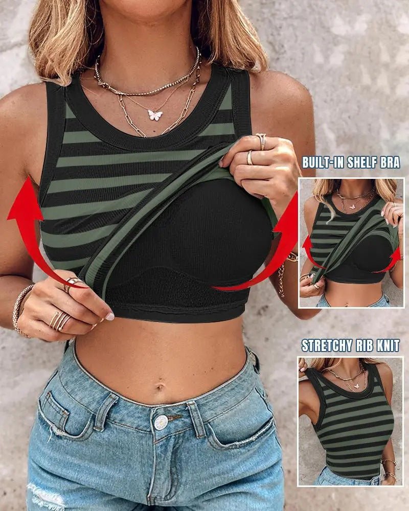 💖Ribbed Stretchy Tank Top with Shelf Bra