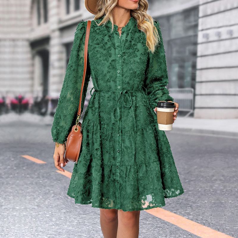 Women's Long Sleeve Lace Jacquard Printed Dress