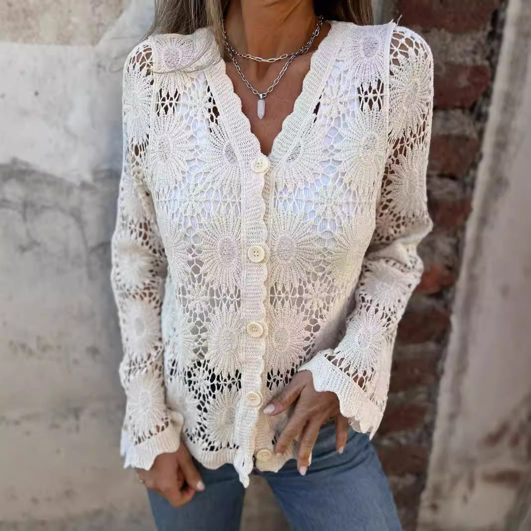 🌸Summer Hot Sale 50%OFF🌸Women's Lace V-Neck Long Sleeve Top