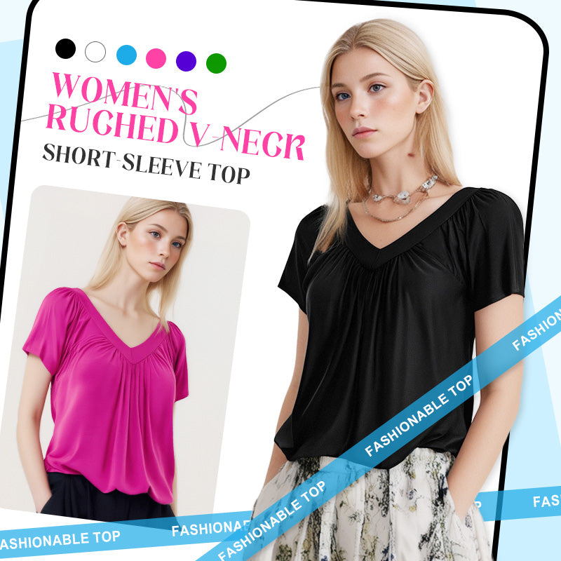 🎉Buy 2, get extra 10% off!-Women's Casual Pleated V-Neck Short-Sleeve Top