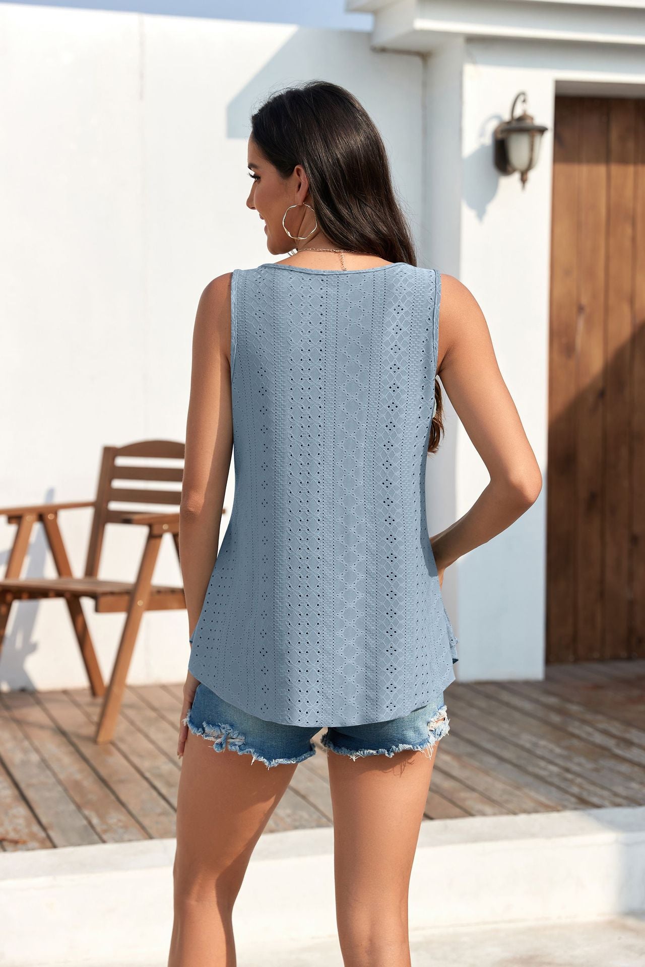 🔥Hot Sale 50% OFF💥Buy 2 Get 10% Off🔥Womens Tank Tops Sleeveless EyeletEmbroidery Scoop Neck Loose Fit Casual SummerFlowy