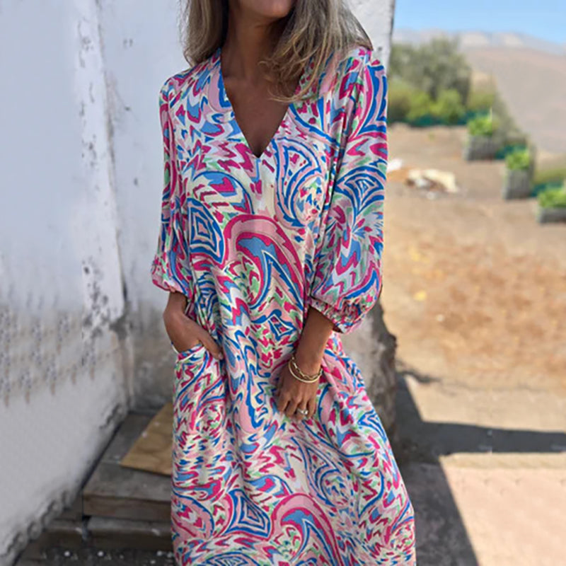 🌸Spring Specials 50% Off🌸Women's Bohemian V-Neck Abstract Printed Maxi Dress