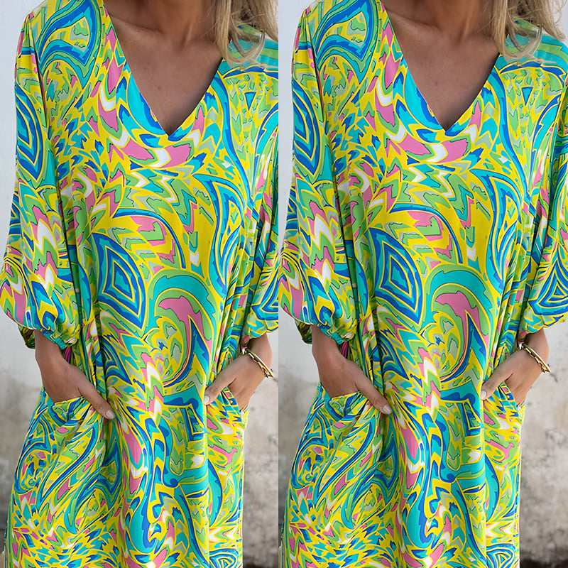 🌸Spring Specials 50% Off🌸Women's Bohemian V-Neck Abstract Printed Maxi Dress