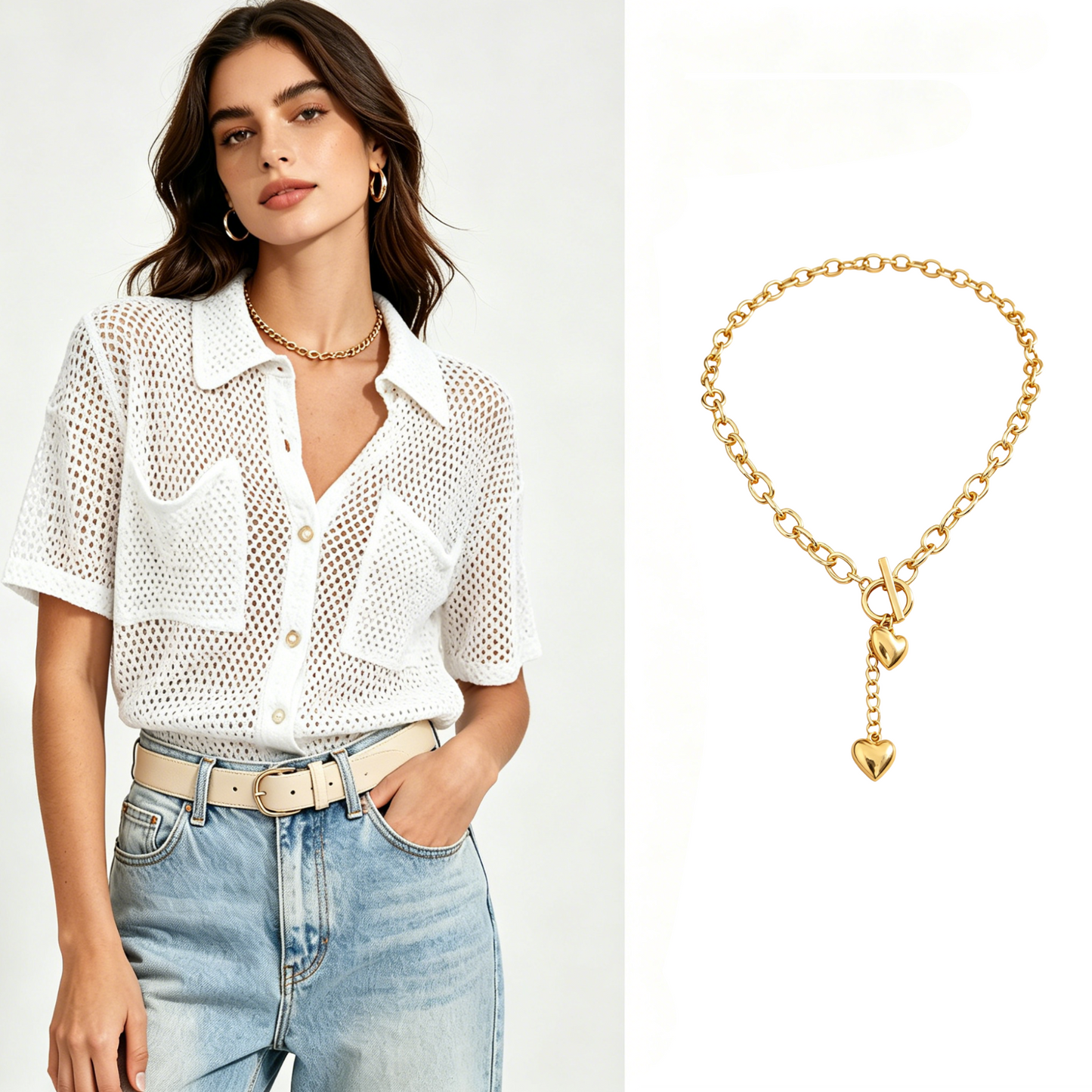 🔥50% OFF! 🧶Women Short Sleeve Knit Button Shirt Free Gift Necklace