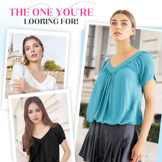 🎉Buy 2, get extra 10% off!-Women's Casual Pleated V-Neck Short-Sleeve Top