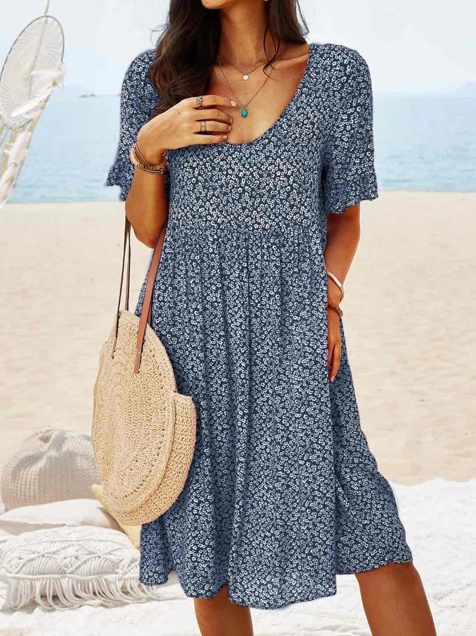 🔥Hot Sale 49% OFF🔥Women Floral Printed Round Neck Loose Midi Dress