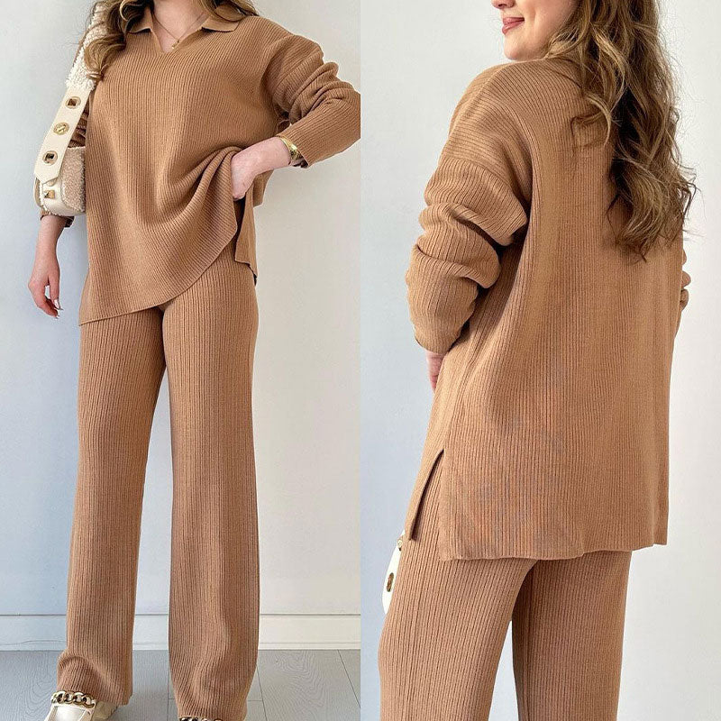 🍂Limited-Time 50% OFF🍂V-Neck Casual Slit Knitted Two-Piece Set