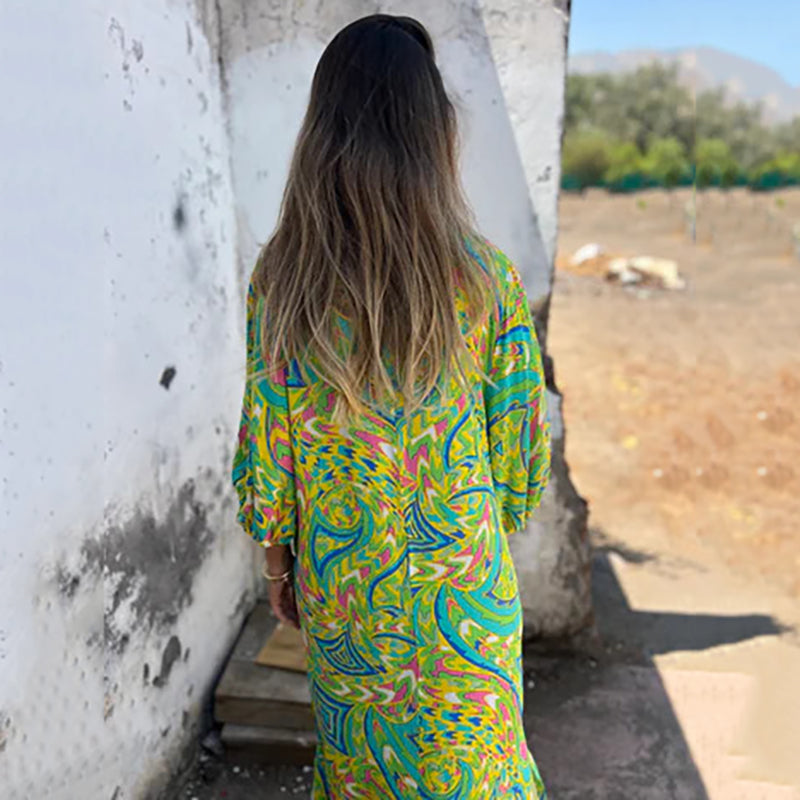 🌸Spring Specials 50% Off🌸Women's Bohemian V-Neck Abstract Printed Maxi Dress