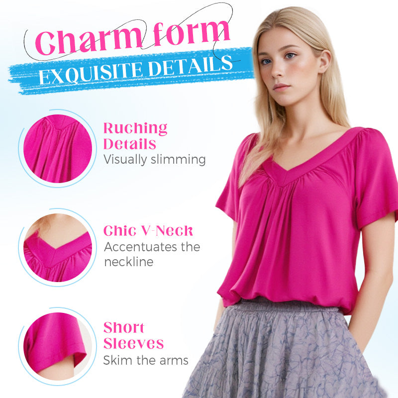 🎉Buy 2, get extra 10% off!-Women's Casual Pleated V-Neck Short-Sleeve Top
