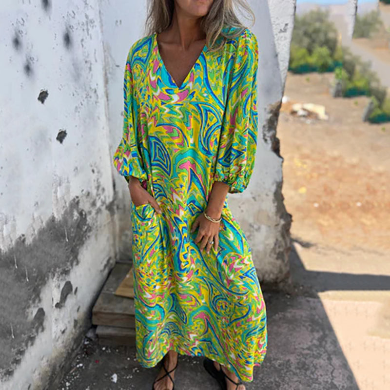 🌸Spring Specials 50% Off🌸Women's Bohemian V-Neck Abstract Printed Maxi Dress