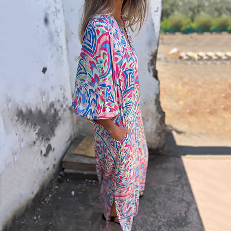 🌸Spring Specials 50% Off🌸Women's Bohemian V-Neck Abstract Printed Maxi Dress