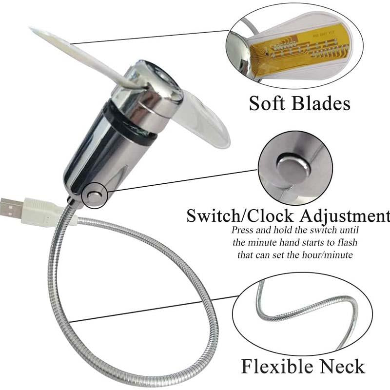 USB Fan LED Clock Light