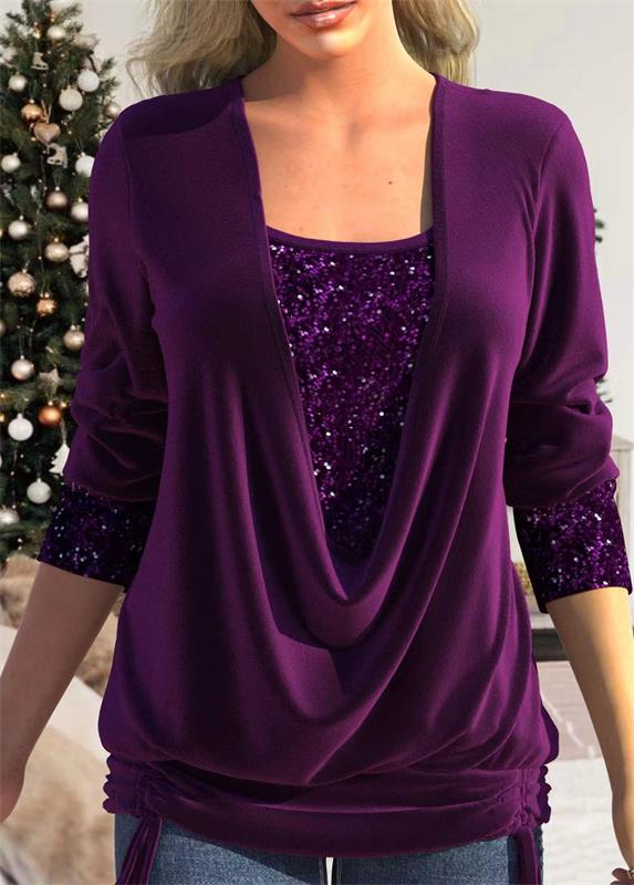 🎁Christmas discount 50% OFF🎄Sequin Loose Smocked Fake Two-Piece Top