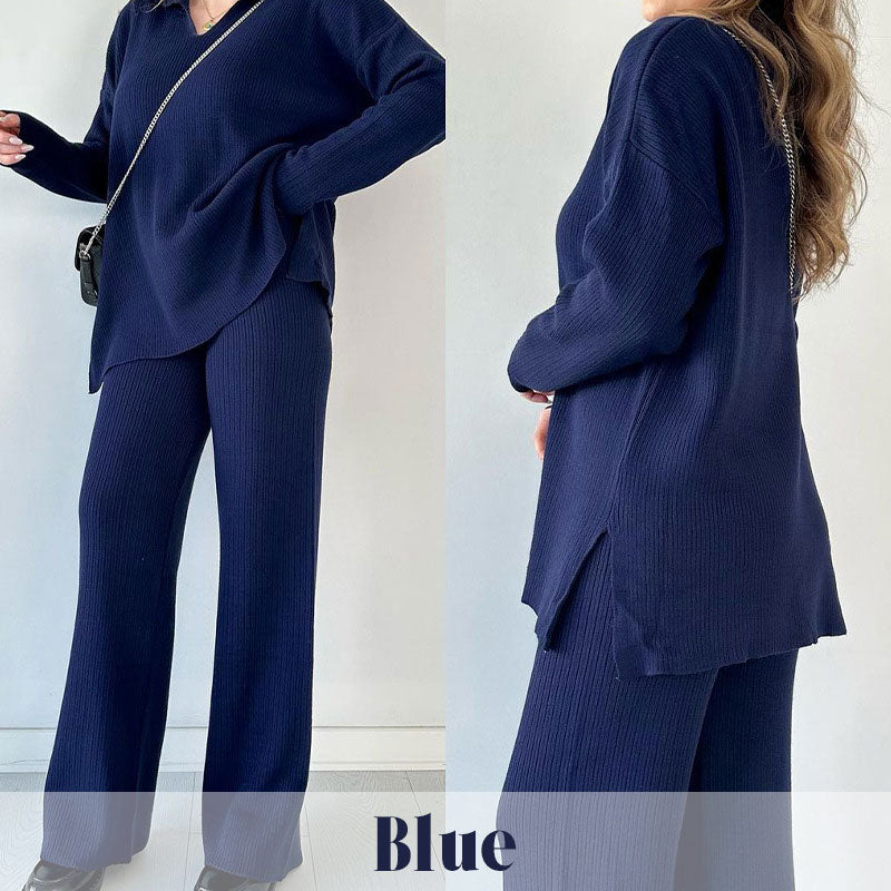 🍂Limited-Time 50% OFF🍂V-Neck Casual Slit Knitted Two-Piece Set