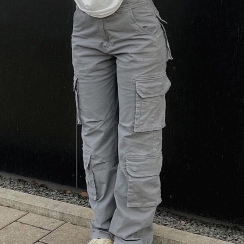 Grey cargo pants for women