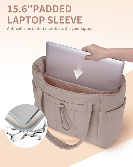 💕Hot Sale 50% OFF🎁Wandering Nature Puffer Tote Bag with Cup Holder & Laptop Compartment & Trolley Sleeve for Travel, Work, Nurse, Women