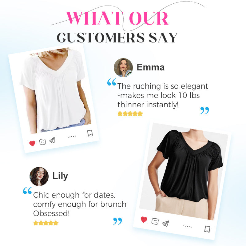 🎉Buy 2, get extra 10% off!-Women's Casual Pleated V-Neck Short-Sleeve Top