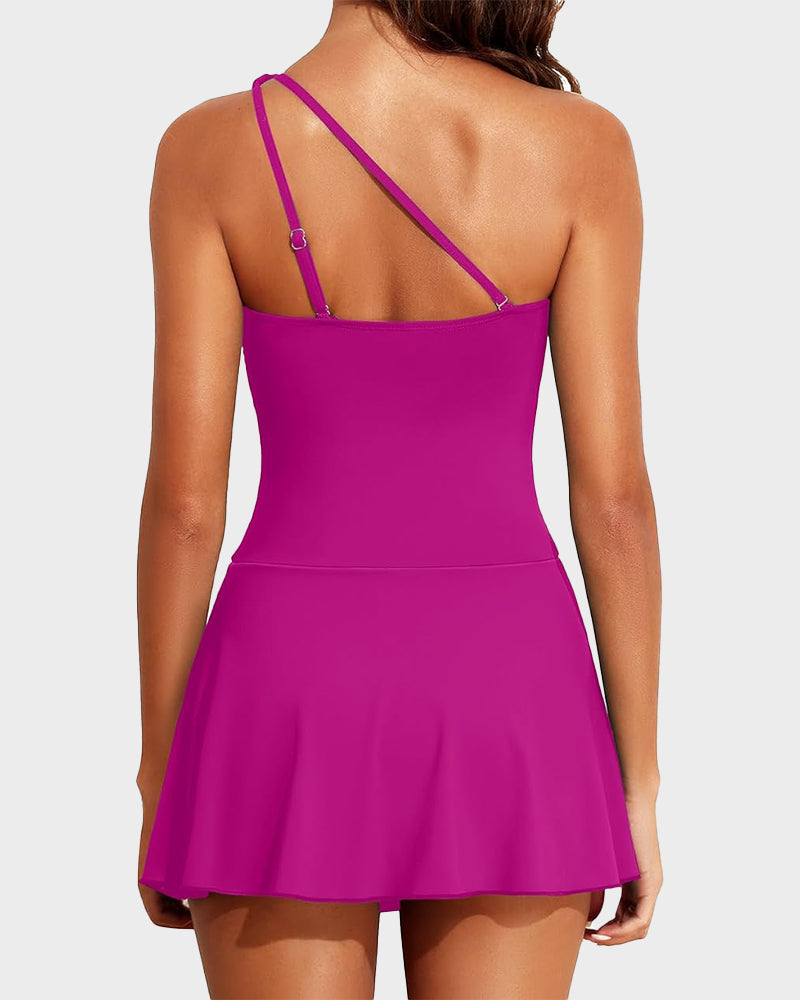 ⛱️Last Day Sale 49% OFF🔥One Shoulder Skirted One Piece Swimsuit
