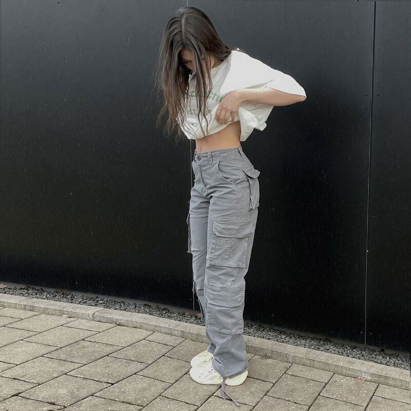 Grey cargo pants for women