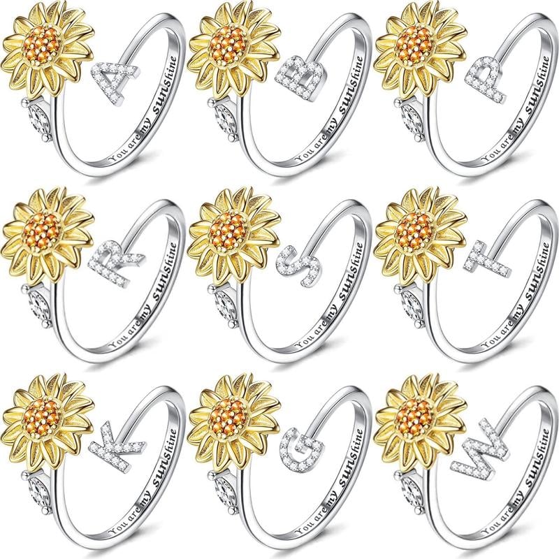 🌻Sunflower Initial Letter Spinner Ring