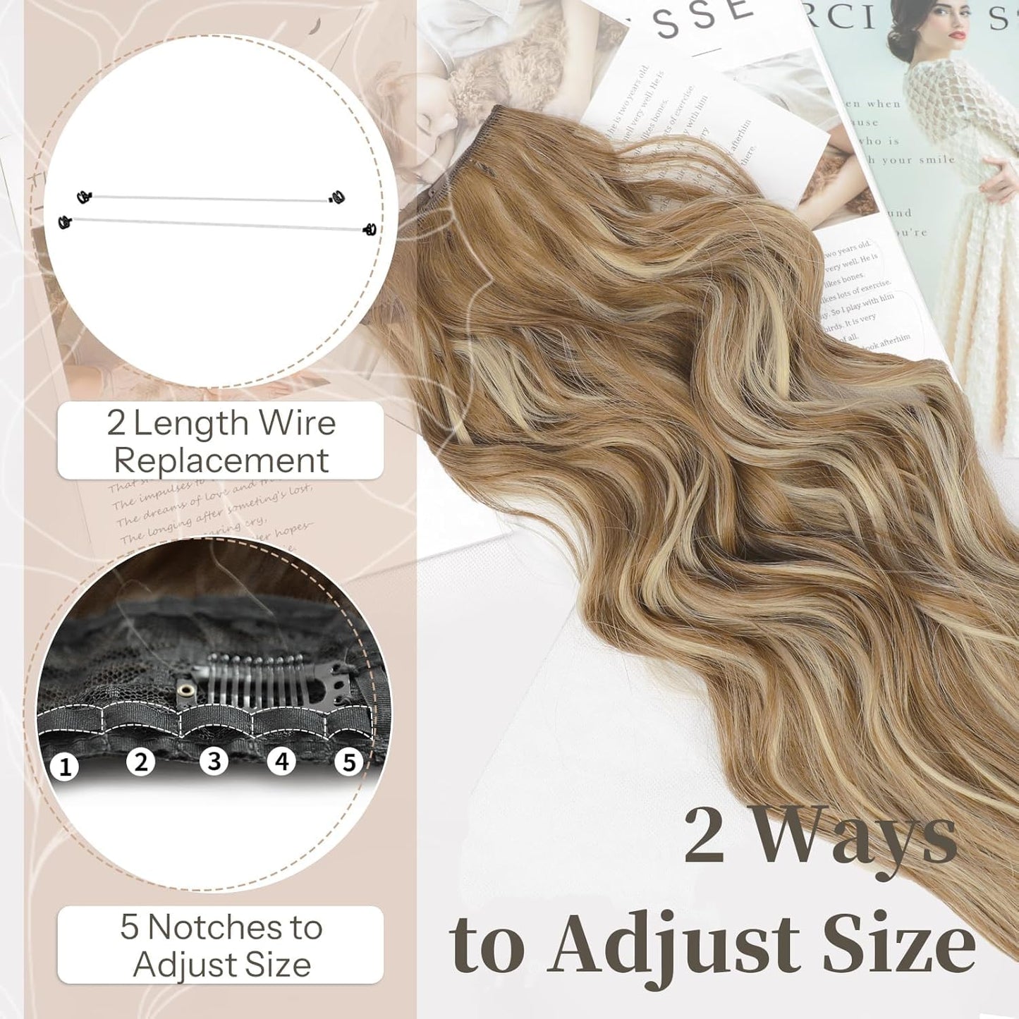 💖Hot Sales 50% OFF🤩Women's Gradient Long Wavy Hair Wig, One-Piece with Adjustable Fit💁