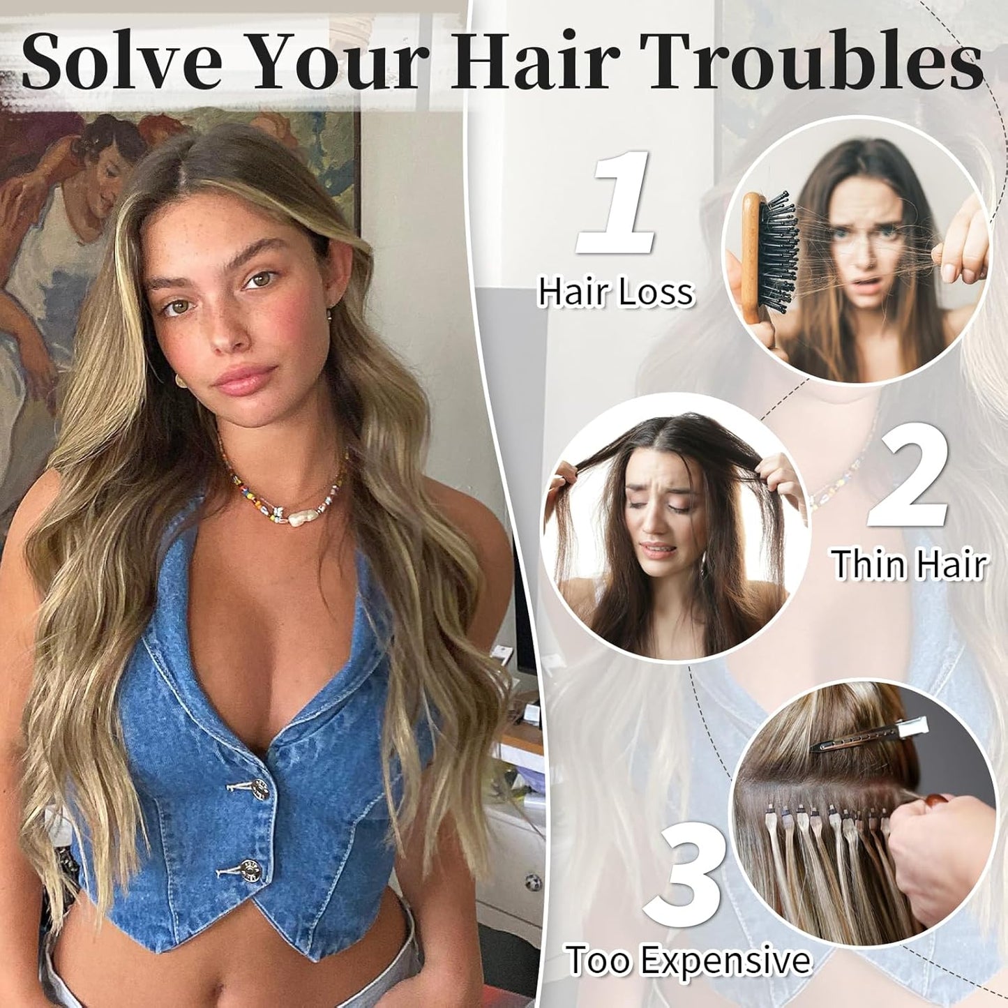 💖Hot Sales 50% OFF🤩Women's Gradient Long Wavy Hair Wig, One-Piece with Adjustable Fit💁