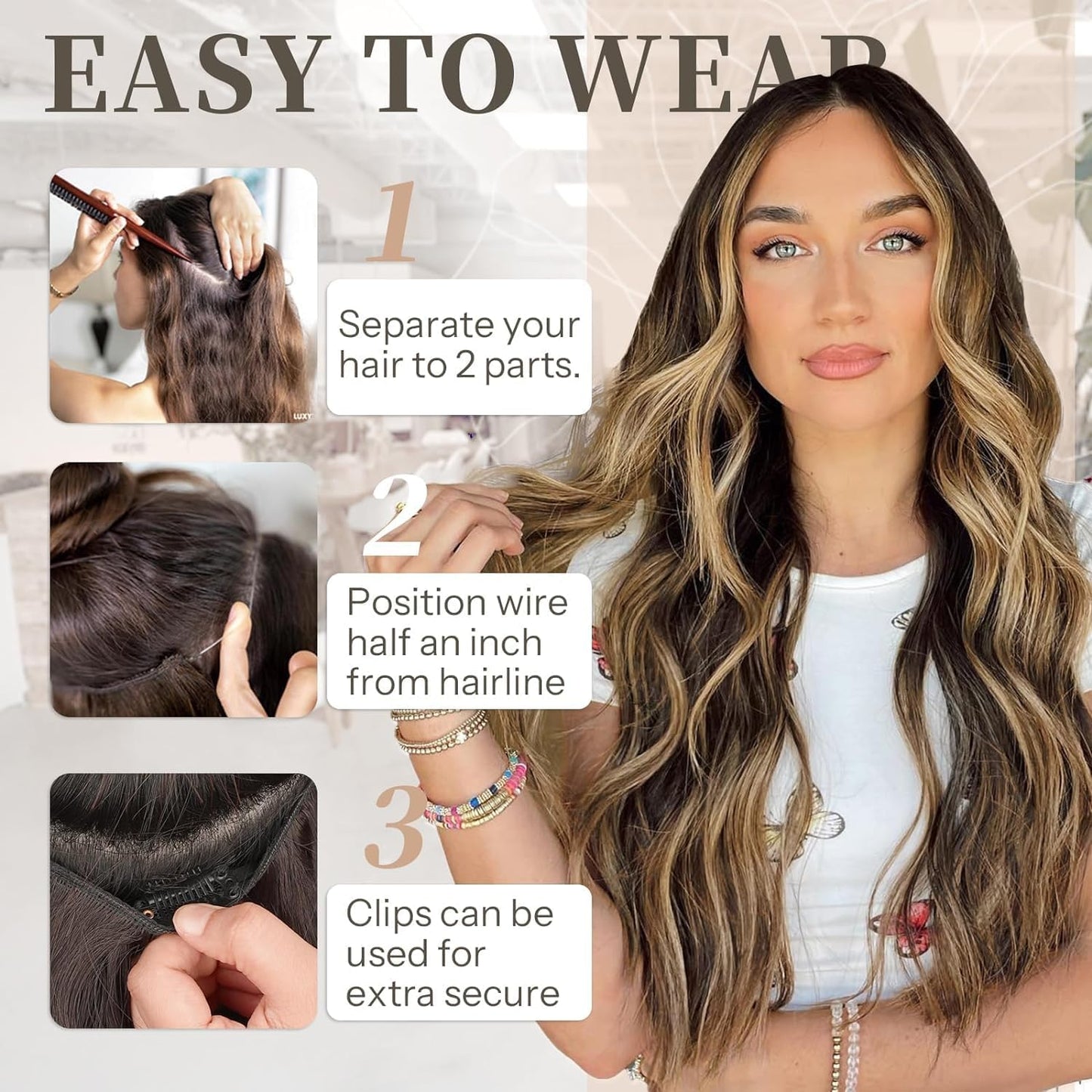 💖Hot Sales 50% OFF🤩Women's Gradient Long Wavy Hair Wig, One-Piece with Adjustable Fit💁