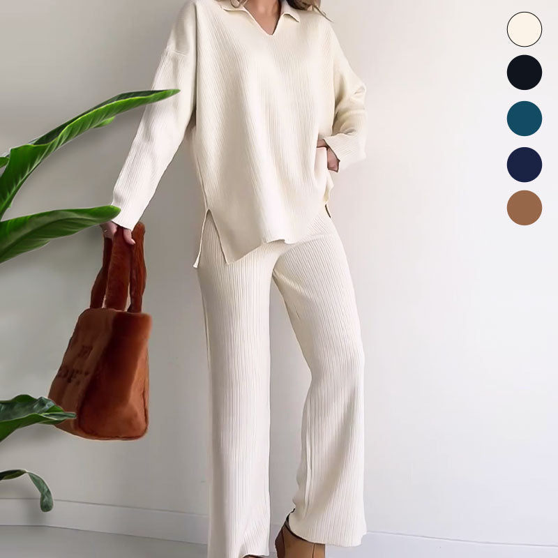 🍂Limited-Time 50% OFF🍂V-Neck Casual Slit Knitted Two-Piece Set