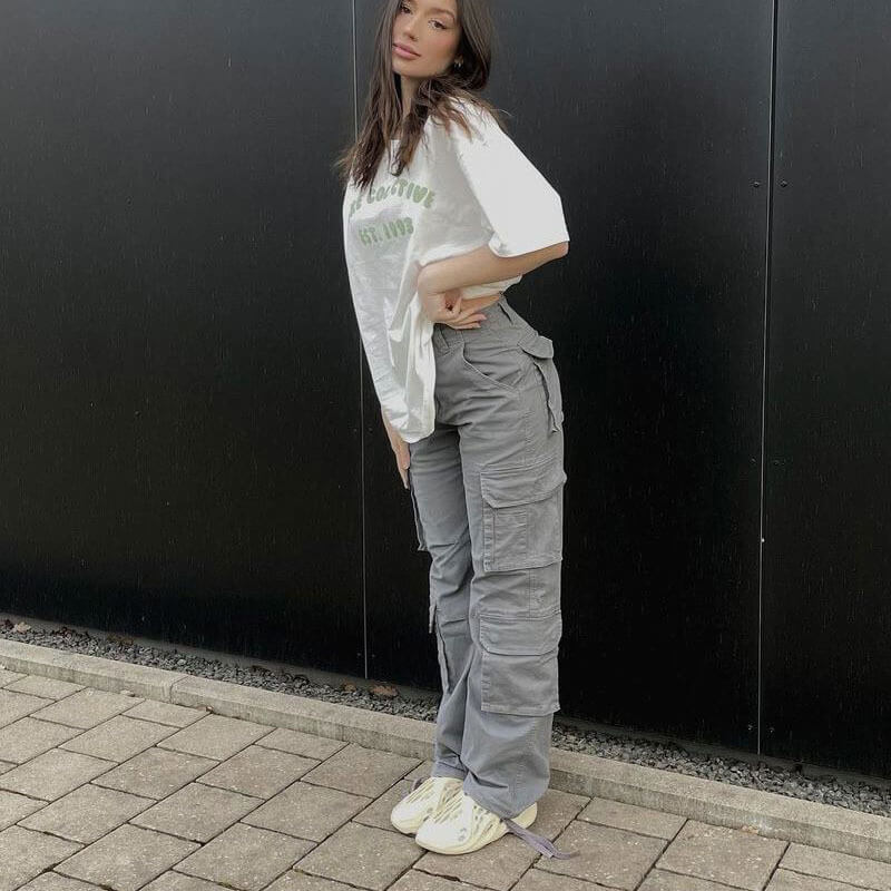 Grey cargo pants for women