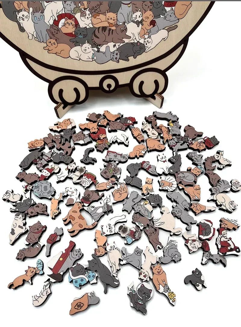 🎁Christmas Sale 50% OFF🎅135-Piece Morandi-Colored Cat Shaped Wooden Jigsaw Puzzle