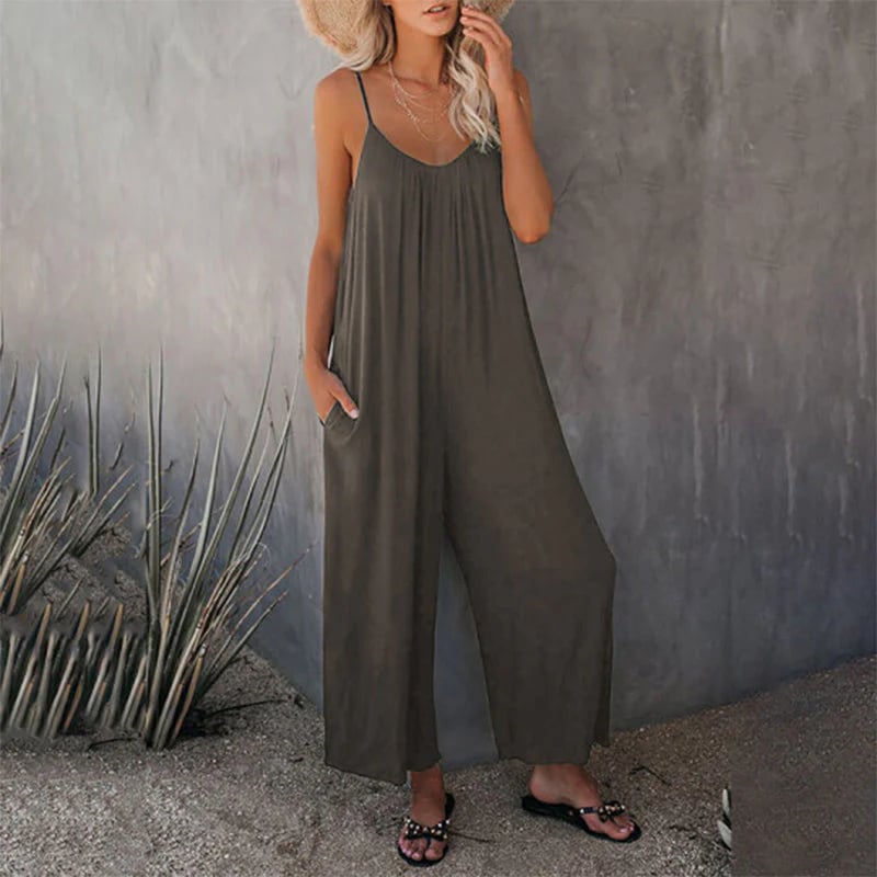 Clearance Sale! 🌸 Loose Sleeveless Wide-Leg Jumpsuit with Pockets - Stretchy & Flowy