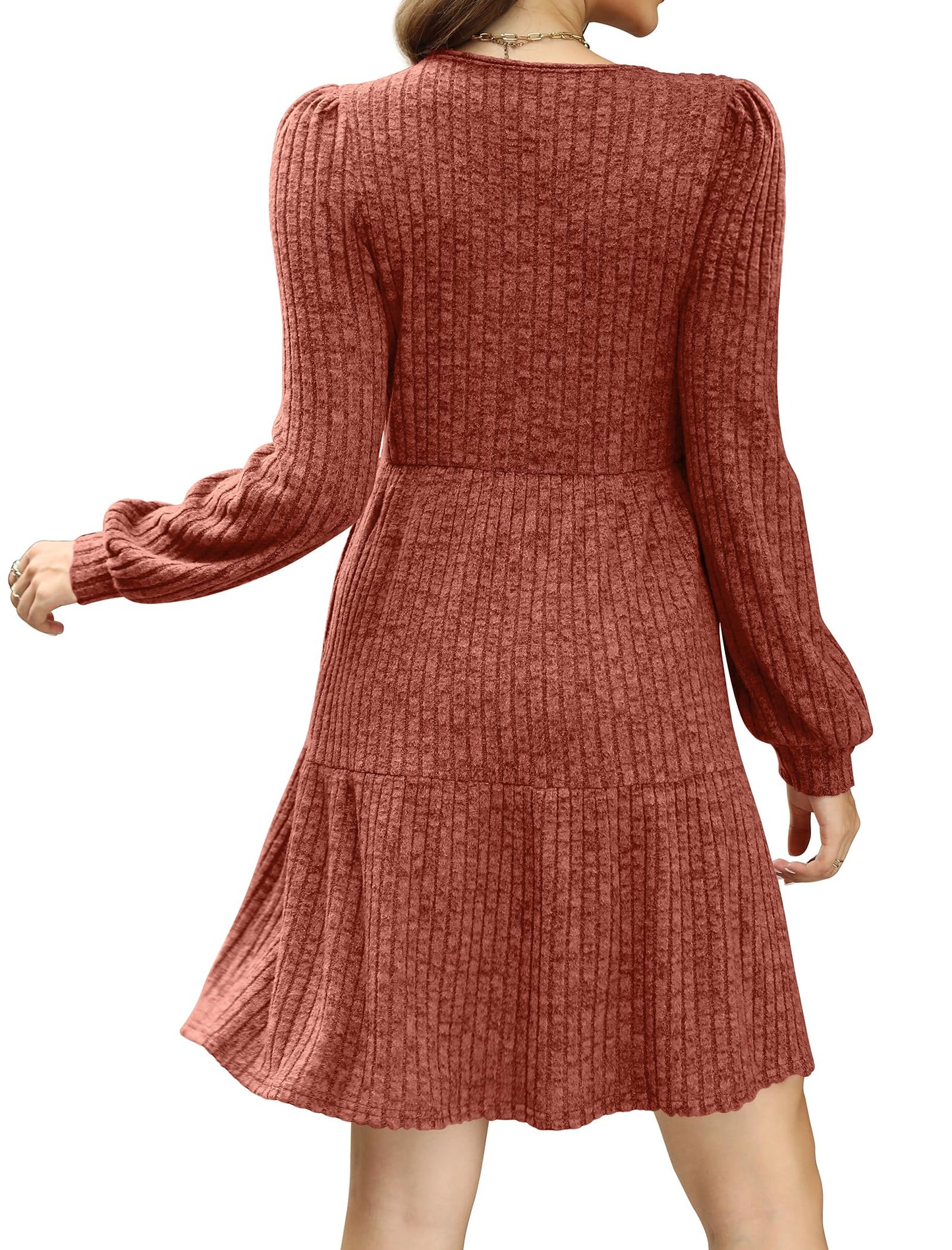 🍂2025 Autumn New Style 50% OFF⏰Women's Square Neck Lantern Sleeve Ribbed Dress