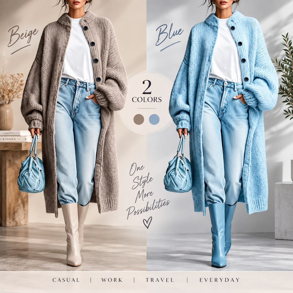 ✨🧶 Cozy Length, Effortless Layers | Women's Chunky Knit Long Sweater Coat