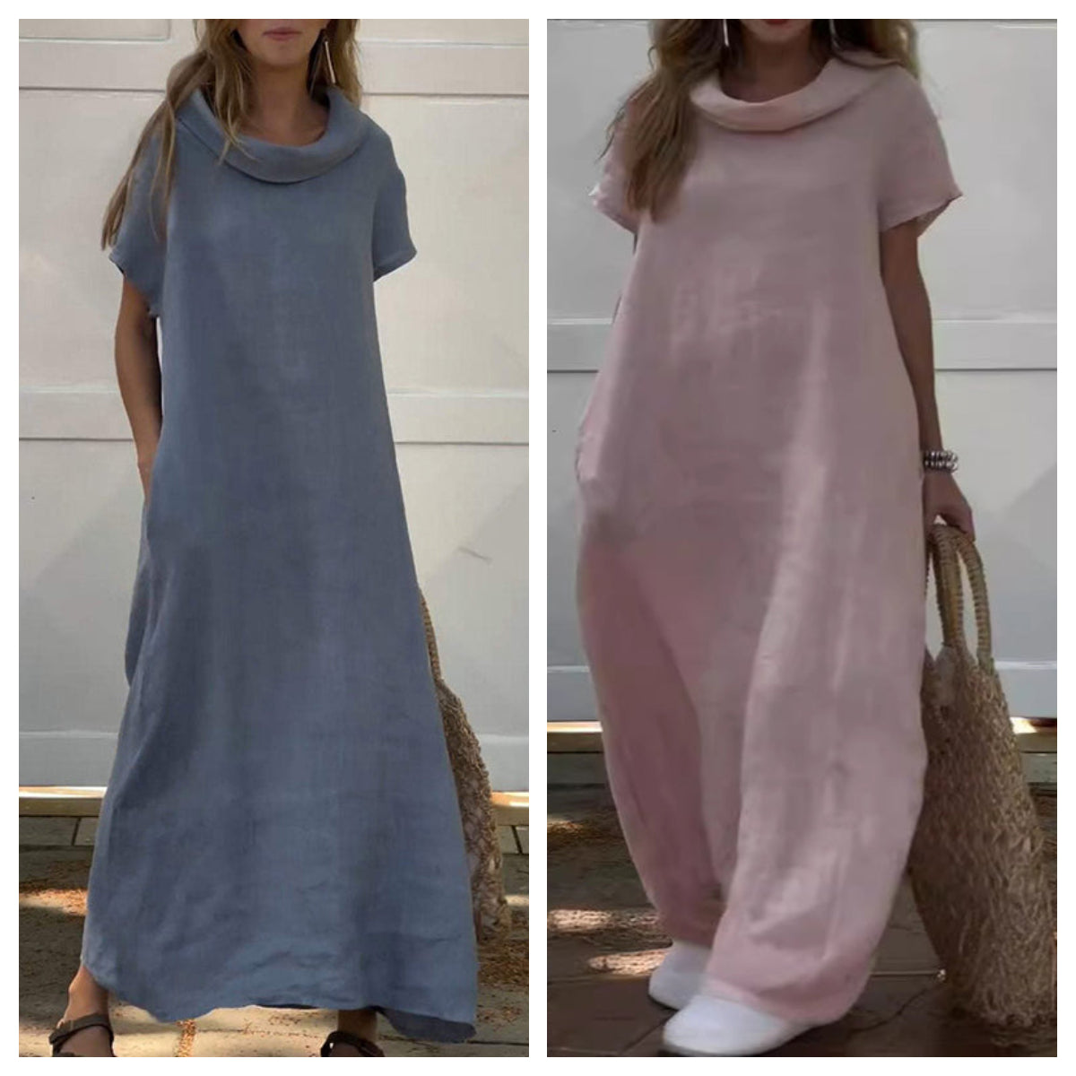 Women’s Cowl Neck Cotton and Linen Casual Dress