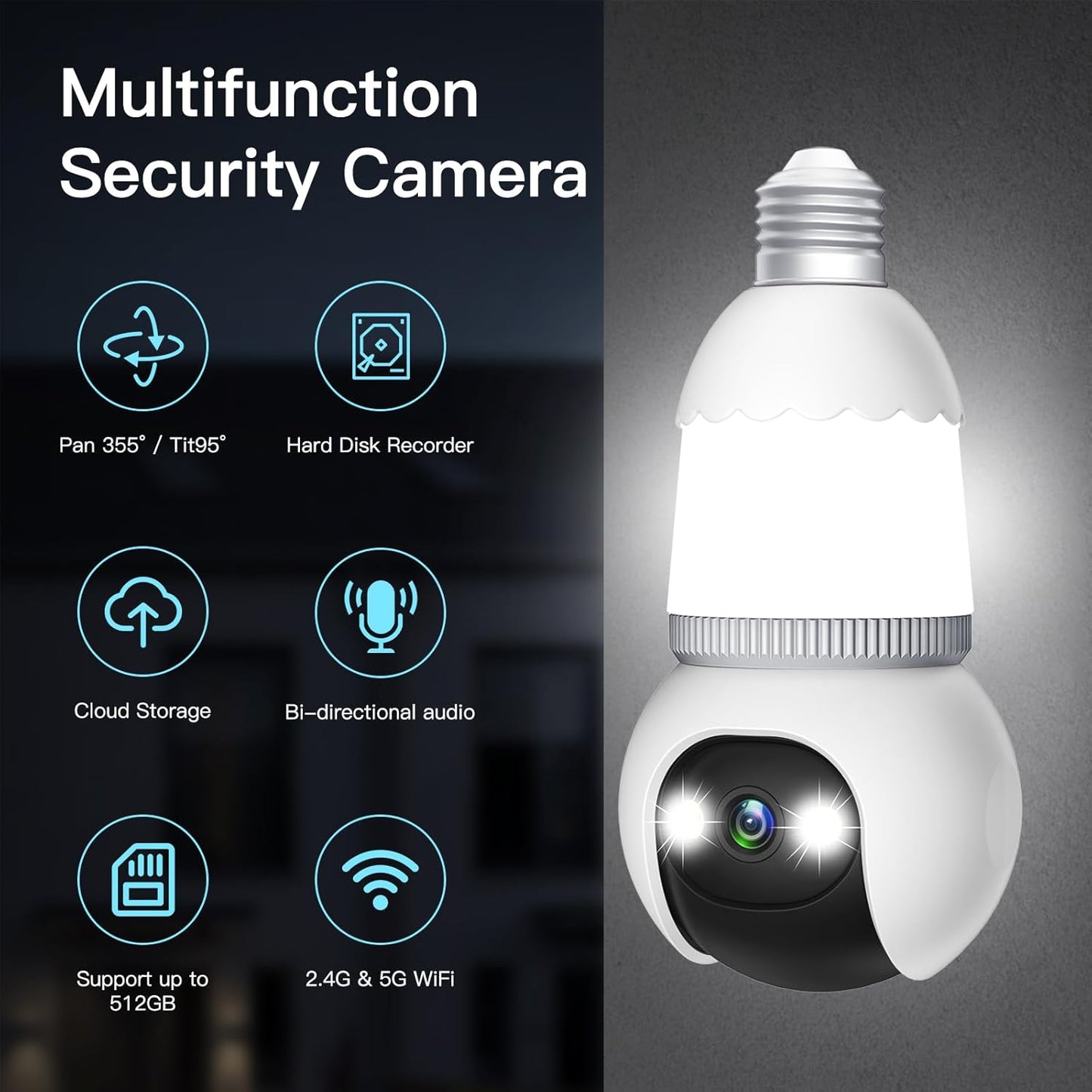 🔥Completely upgraded✨4MP Light Bulb Security Camera 5G&2.4GHz Wireless Outdoor Indoor Camera with Night Vision