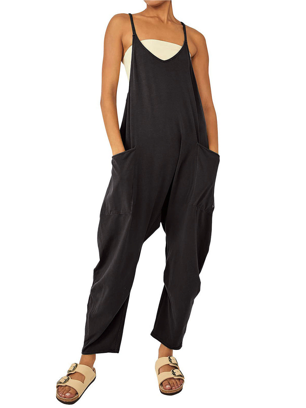 🌟Summer Sale- 49% OFF❤️🔥Solid V-Neck Sling Pocket Jumpsuit