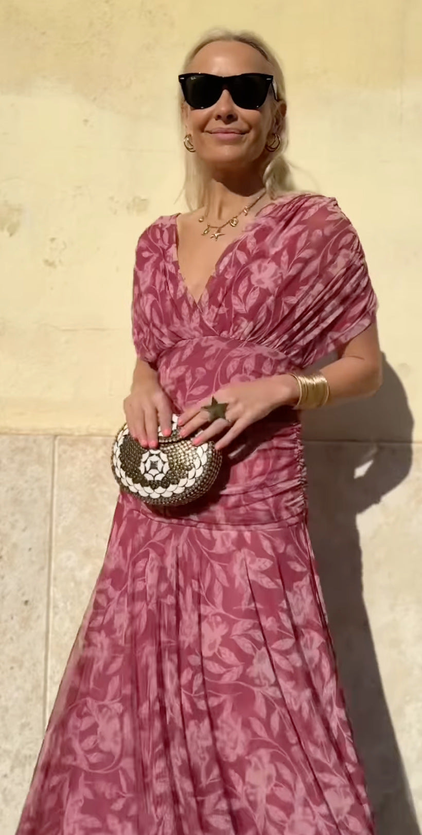 Women's Off-the-shoulder V-neck Printed Dress