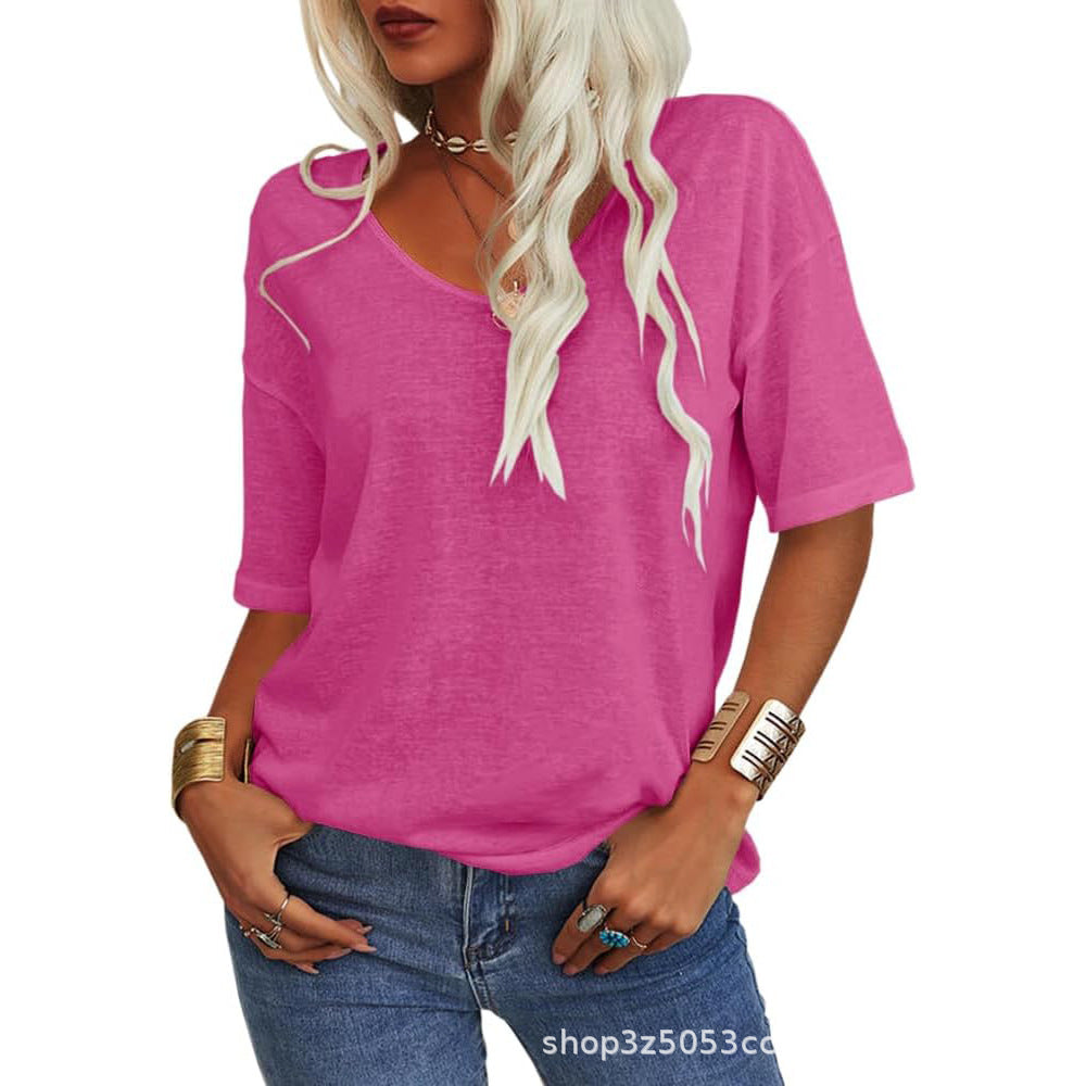 💖2025 Summer Sale 49% OFF💥Women's Solid Color V-Neck T-shirt