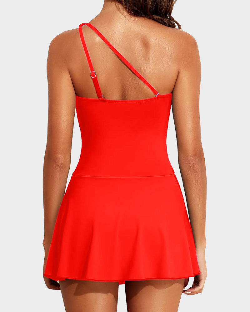 ⛱️Last Day Sale 49% OFF🔥One Shoulder Skirted One Piece Swimsuit