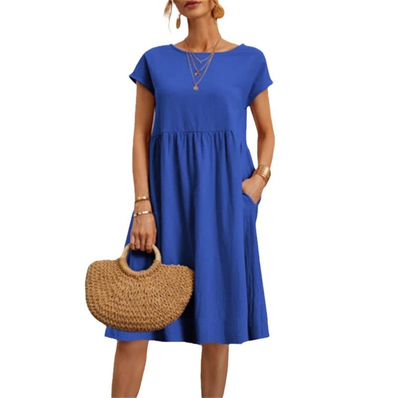🔥Today 50% Off🔥Fashion Solid Color Cotton Linen Pocket Dress