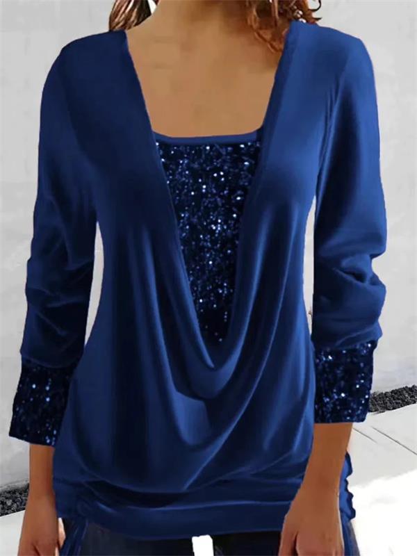 🎁Christmas discount 50% OFF🎄Sequin Loose Smocked Fake Two-Piece Top