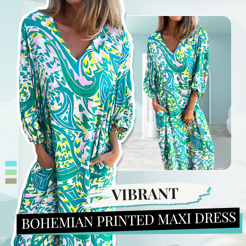 🌸Spring Specials 50% Off🌸Women's Bohemian V-Neck Abstract Printed Maxi Dress