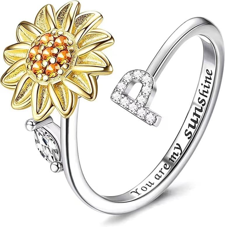 🌻Sunflower Initial Letter Spinner Ring