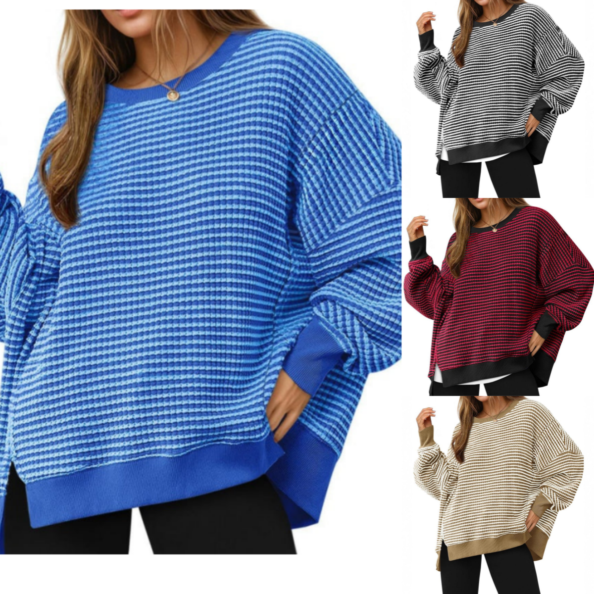 🔥Latest models at 50% off-Casual Crewneck Color-Blocked Sweatshirt with Side Split